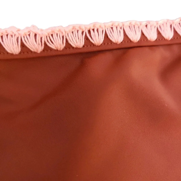 Aerie Crop Tankini Bikini Top Swimsuit Burnt Orange Halter Tie Back - Picture 2 of 10